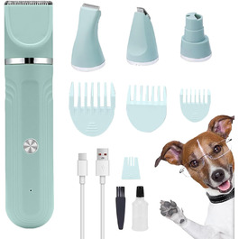 Електрична машинка для грумінгу собак та котів 4-в-1, набір для догляду за шерстю, зелена