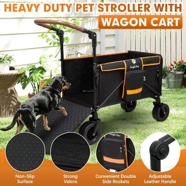 Трансформер для собак великих порід Snagle Paw з дверцятами та рампою, складний, для будь-якого рельєфу, з кишенями для зберігання, регульованою ручкою та гальмом, чорний/помаранчевий