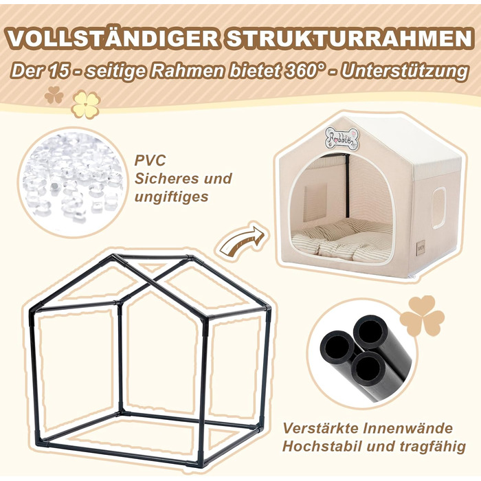 Будка для собак Jiupety, внутрішня, розкладна, для собак 4-9 кг, розмір M, 43x43x43 см, бежева