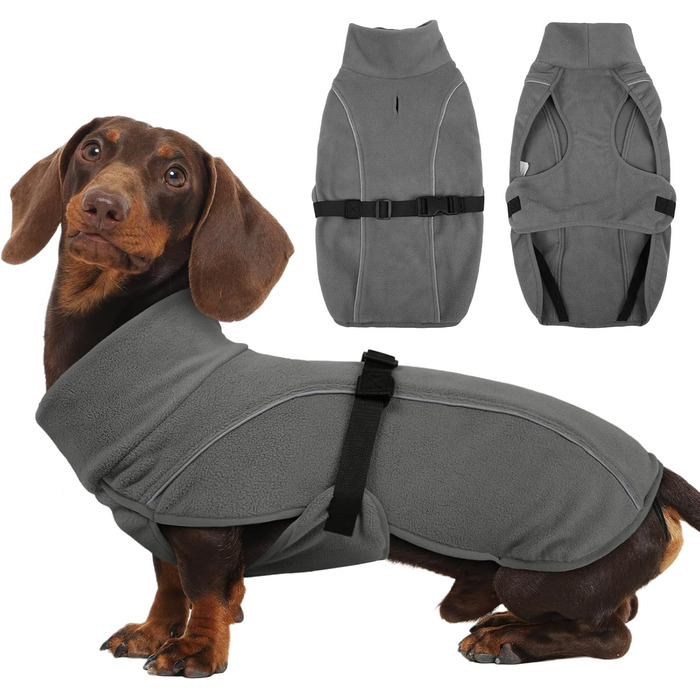 Теплий зимовий одяг для такси (M), Куртка для собак з високим коміром та світловідбиваючими смугами, Сірий (M)