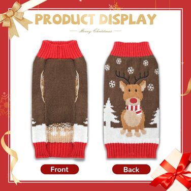 Стильний святковий светр для собак: теплий, м'який, з рентієром, для маленьких собак, коричневий, для осені та зими