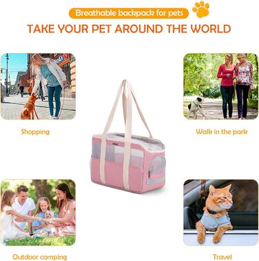 Сумка-переноска для собак і котів ALLSOPETS, дихаюча, знімний матрац, для малих тварин, рожева