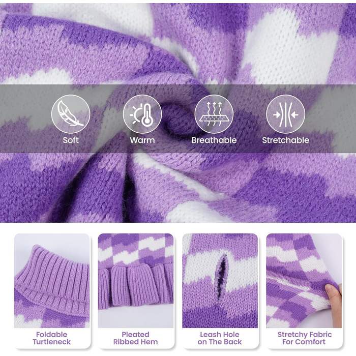 OUOBOB: Сукня-пов'язка для собак - водолазка для дівчаток, зручний наряд для великих собак, ідеально підходить для холодних днів, святкових заходів, таких як Різдво або День подяки, Червоний, Розмір (M, фіолетовий)