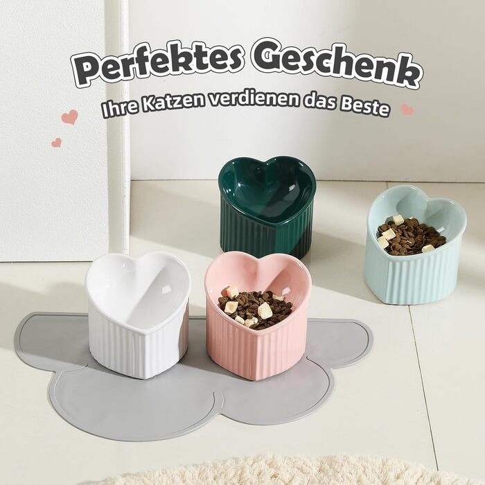 Набір мисок для котів Katzennapf Set: керамічні, підняті, з антиковзною підкладкою, зелені та темно-зелені (рожеві та білі)