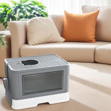 Великий туалет для котів YITAHOME з кришкою, без запаху, Hop In, з совком для наповнювача, сірий