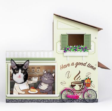 Будиночок для котів SMILE PAWS з картону, стійкий, з кігтеточкою, ігровий дім-кафе для домашніх котів і дрібних тварин, легкий монтаж, з аксесуарами