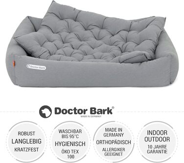 Ортопедичне ліжко для собак Doctor Bark - великі породи, XXL (110x100 см), світло-сірий колір, знімний кошик, прання до 95°C