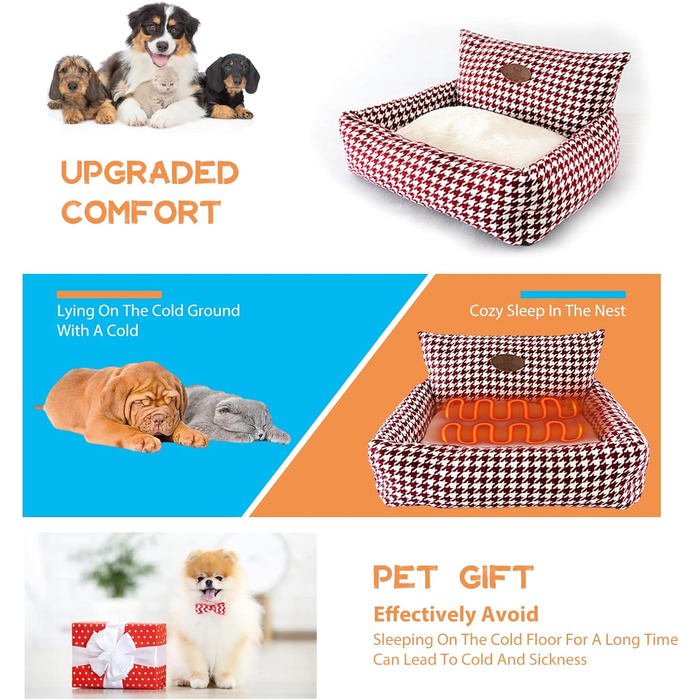 Ортопедичне ліжко для собак PETCUTE, кошик для собак, миється, нековзне, супер м'яке ліжко для домашніх тварин з знімним подушкою, кошик для собак та великих котів та собак, Коричневий (S, Бордовий)