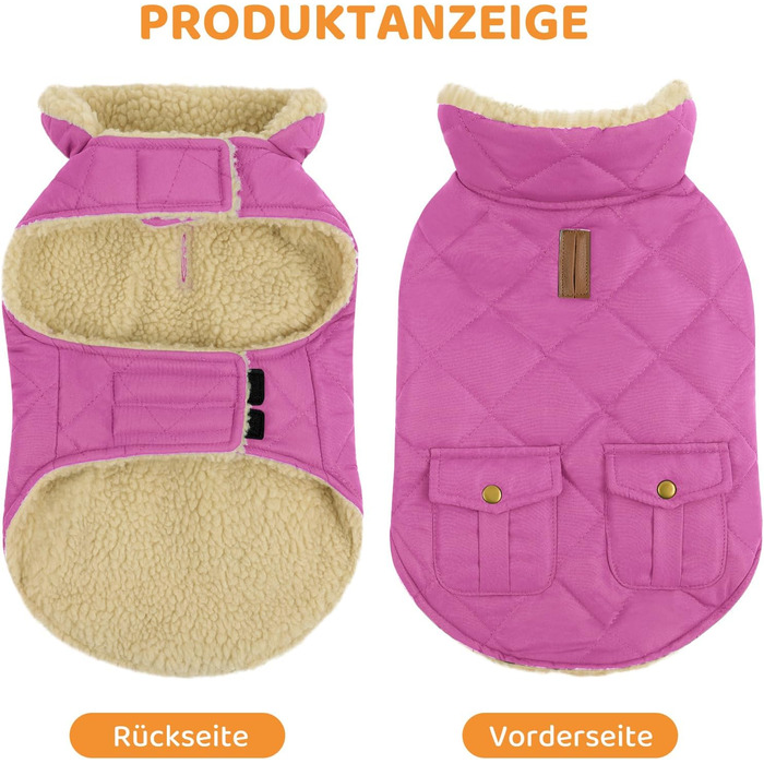 Зимовий теплий верхній одяг для собак Queenmore: флісова куртка для дрібних порід (Такса, Чихуахуа, Пудель, Бульдог, Бігль), розмір S, рожевий