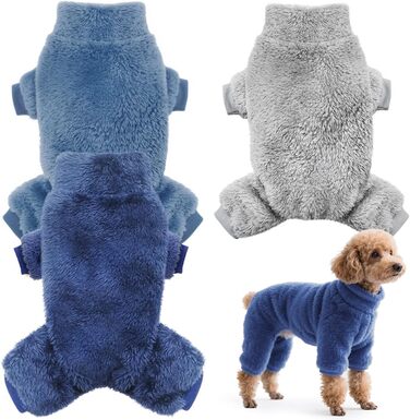 3-Piece Set Плюшеві піжами для собак Idepet, теплий одяг для тварин, костюми для собак та котів, розмір S (Сірий, Синій, Морська хвиля)