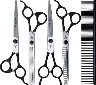 Професійний набір ножиць для грумінгу собак Achilles Pro Silver & Black 7 дюймів