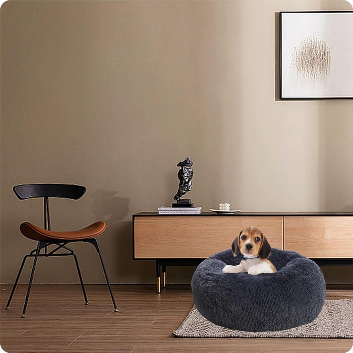 Ортопедичне ліжко для собак, кругленьке, м'яке, для котів та собак, ліжко-софа, корзина, зручне, миється, 60 см Ø, темно-сірий, розмір 60 x 60 x 18 см