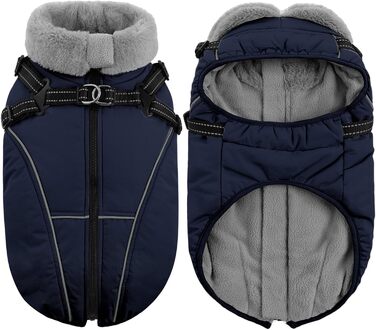 Зимовий теплий водонепроникний одяг для собак Queenmore, куртка для собак з шлейкою, 3-шарова, світловідбиваюча, для великих порід (лабрадор, хаскі, голден ретрівер) (Морська хвиля, 2XL) XXL Морська хвиля