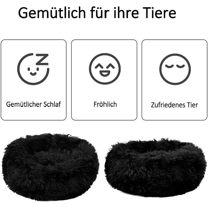 Кругле лежанка для собак середнього розміру Donut Fluffy 70см - м'яке, зручне ліжко для собак та котів, чорний кошик