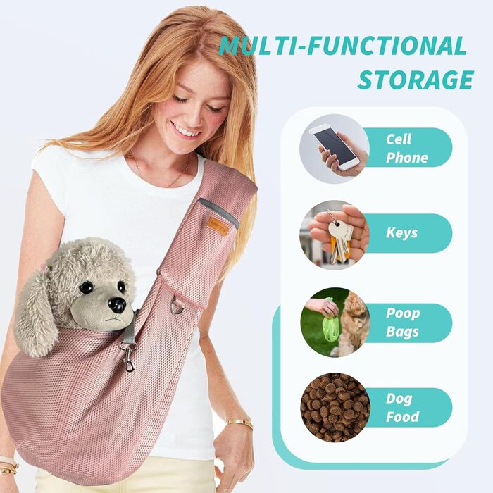 PETCUTE Сумка-переноска для собак, рожева, до 6 кг, з безпечним ременем, для прогулянок та активного відпочинку