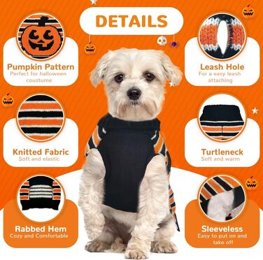 Пуловер для собак PETCARE, в'язаний, смугастий, з мотивом гарбуза, для котів, цуценят, костюм для домашніх тварин, Хелловін, відпочинок, вечірка, для маленьких, середніх та великих собак, одяг (смугастий, розмір XL), XL, помаранчевий