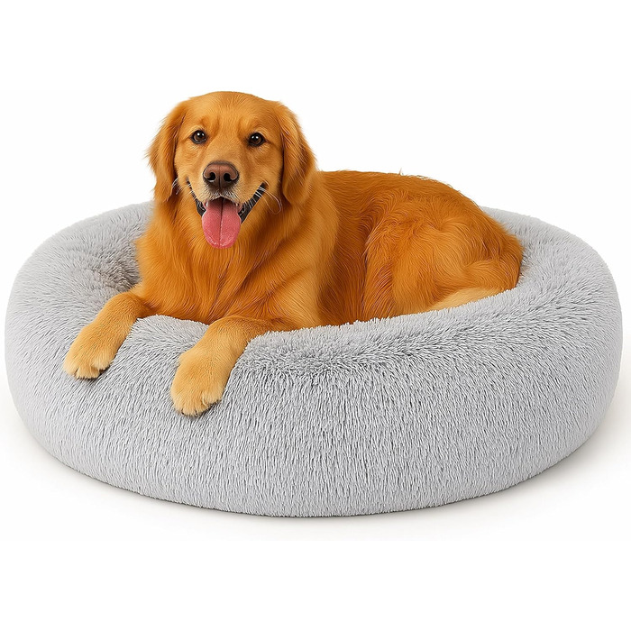 Крісло-лежанка для собак та котів Donut, плюшеве, зручне, 100x100x20 см, світло-сіре