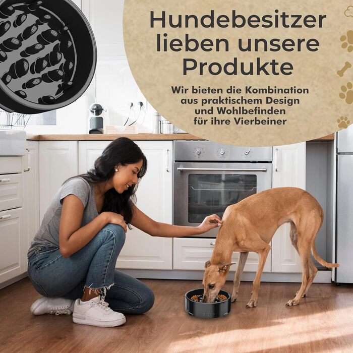 Миска для собак Anti Schling Napf з щіткою для легкого очищення, об'єм до 700 мл, з антиковзаючою основою, для середніх та великих собак, чорна