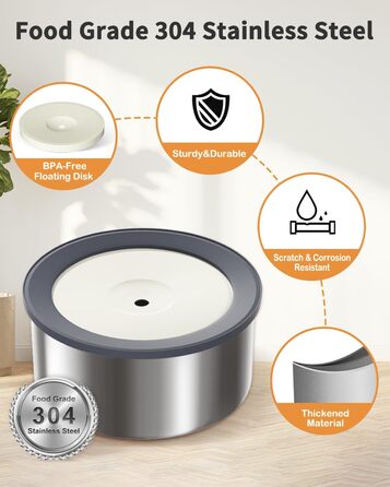 Нержавійна чаша для води для собак 2L, не протікає, без облизування, для дому, вулиці, авто