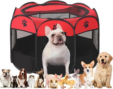 Розкладний вольєр для цуценят, переносний вольєр для собак, загон для тварин у приміщенні 74x43 см (Червоний)
