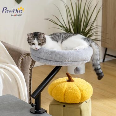 Ліжко-стіл для котів PawHut: обертається на 360°, регульована висота, знімний та пральний чохол, для котів до 6 кг, для дому та офісу, кремово-білий (сірий)