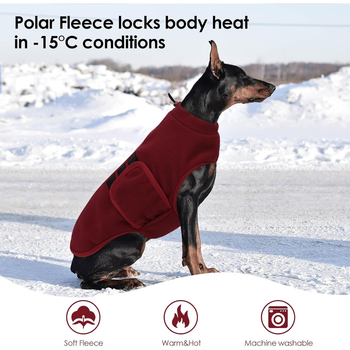 Теплий жилет для собак з флісу - жилетка для собак на зиму, для маленьких та середніх собак, з отвором для повідка, колір бордовий (XXS)