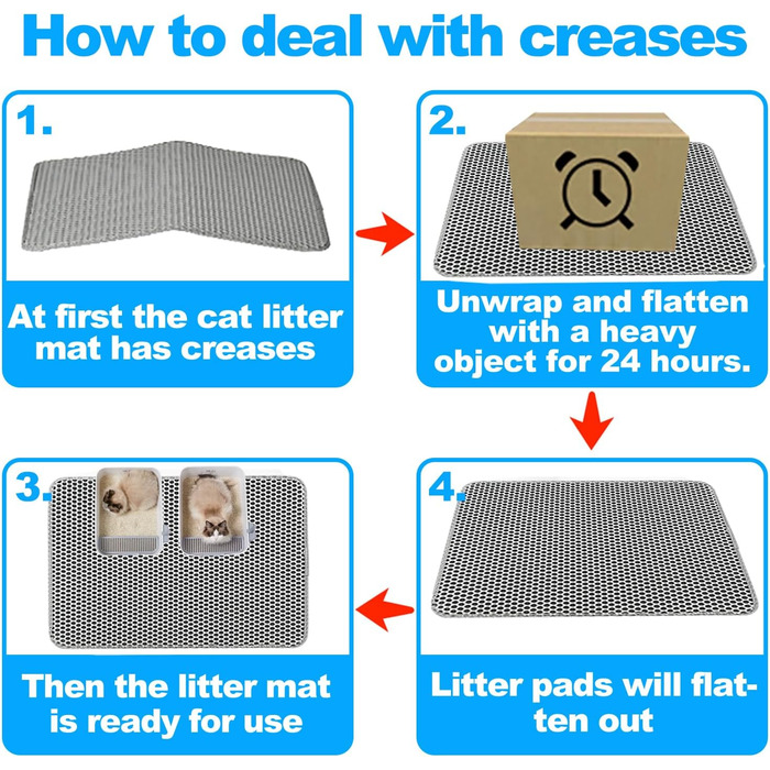 Килимок для котячого туалету 90x60 см, двошаровий, нековзний, з дизайном стільових сот, EVA матеріал, сірий