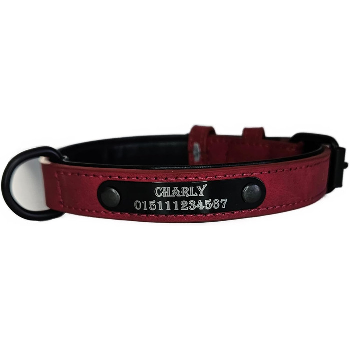 Шкіряний ошийник для собак та котів з персональним гравіюванням Jack & Be - червоний, розмір M