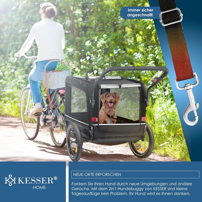 Велопричіп для собак KESSER Boxer 3в1, 240 л, до 40 кг, амортизований, 600D Оксфорд, з підстаканником