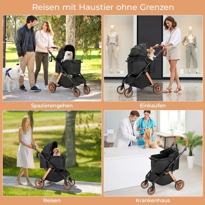 Візок для собак та котів MAMIZO, складний, до 25 кг, чорний