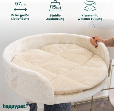 Дряпак для котів HAPPYPET 'Balu' 100 см, преміум, стабільний, для великих порід (Мейн-кун, регдол), товсті стовпи 18 см, натуральний сизаль, сірий-бежевий