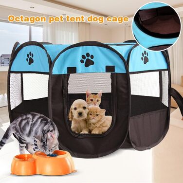 Клітка-забіг для цуценят та тварин, 74x74x43 см. Клітка-вольєр для собак, котів, кроликів та дрібних тварин для використання в приміщенні та на вулиці (Рожева) (Синій восьмигранний)