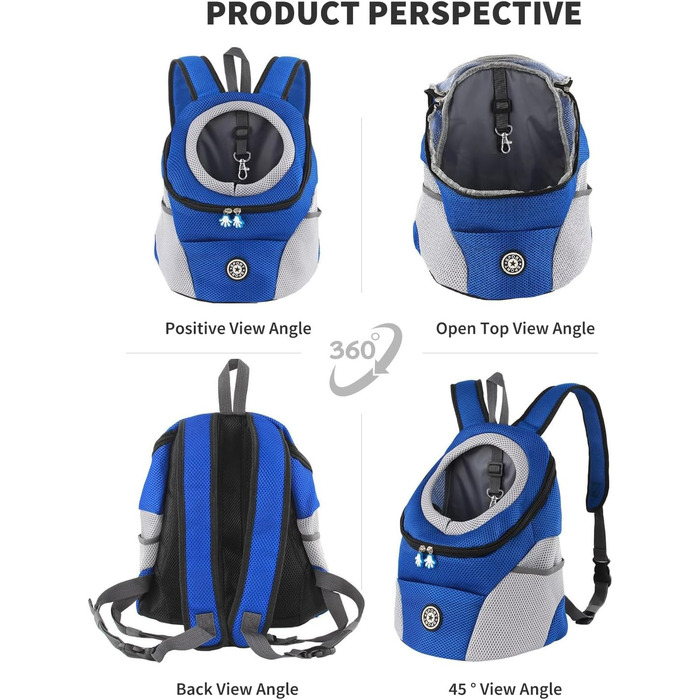 PETCUTE Рюкзак-переноска для собак і котів, блакитний, M