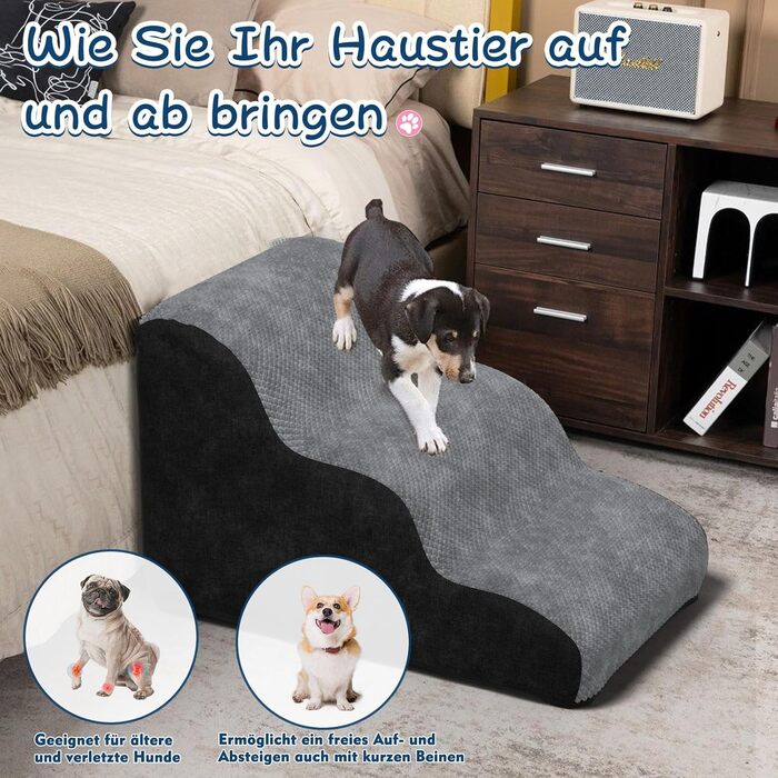 Сходинка для собак маленьких порід, 3 сходинки, зручна та безпечна, з антиковзким покриттям