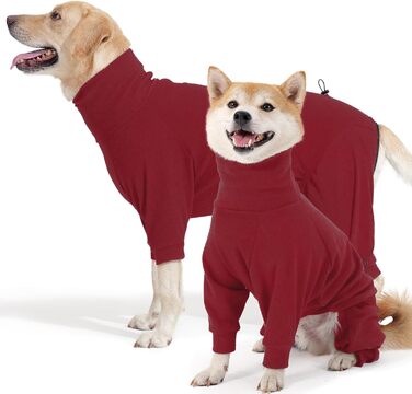 Теплий зимовий костюм для собак, флісовий пуловер з ніжками, м'яка тепла сорочка для собак маленьких та середніх порід, теплий халат для собак, флісова піжама (L, Червоний)