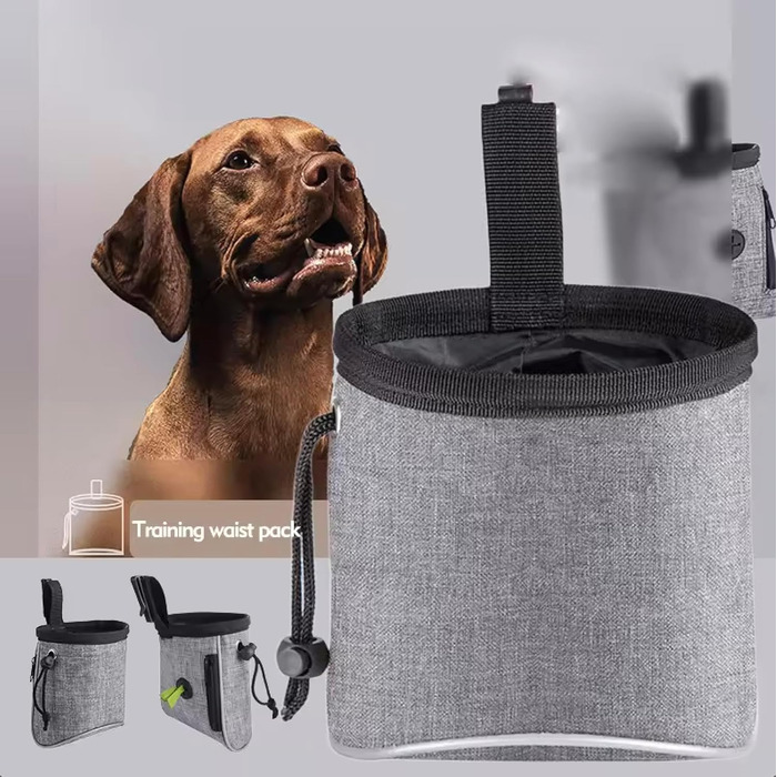 Сумка для тренувань з ласощами для собак, цуценят, сірого кольору. Містка сумка для прогулянок та збору екскрементів.