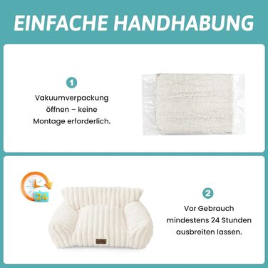 Велике котяче ліжко з велюрової тканини 65x44x30 см для котів та маленьких собак, м'яке котяче ліжко-софа та собаче ліжко, штучне хутро, підтримка голови та шиї, неслизьке та придатне для прання, кремового кольору 65x44x30 см