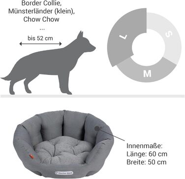 Кругле ліжко для собак Doctor Bark - м'яке, з ортопедичною подушкою, для собак середніх порід, миється до 95°C, Made in Germany (L - 60x50 см, світло-сірий)