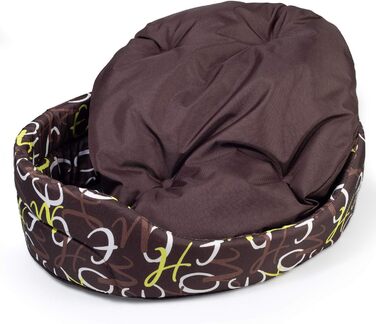 Крісло-ліжко для собак середніх порід | Овальне м'яке ліжко для собак | Зносостійке ліжко з подушкою | Кошик для собак | Можливість прання | Поліестер | Розмір L (57x52 см) | Колір: Коричневий з візерунком