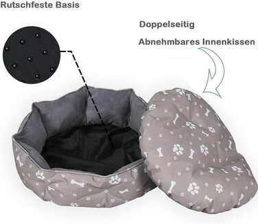 Кішечка ліжко для котів, миється, Ø60см, з двостороннім внутрішнім подушкою, для котів та маленьких собак, сіре