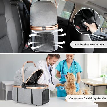 Візок для собак MAMIZO 4-в-1, до 25 кг, з амортизаторами, складний, для котів та собак (сірий)