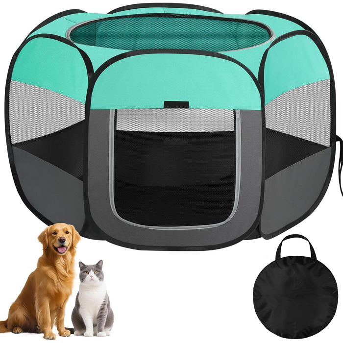 Клітка-біговий вольєр для цуценят та тварин, складана, 110x110x60 см, зелена