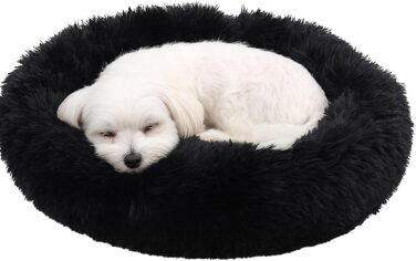 Кругле ліжко для собак та котів Flamingo, м'яке, пухнасте, знімний наповнювач, діаметр 55 см (Чорний, 55x55x12 см)