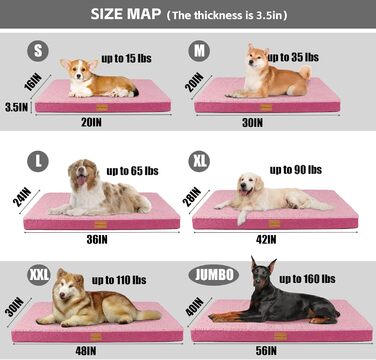Ортопедичне ліжко для собак Patas Lague, велике, 91,4 x 61 см, м'яке, водонепроникне, з піною, знімний, пральний чохол, антиковзаюча підставка, рожевий колір, розмір L:36x24x3.5 IN