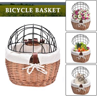 Кошик для велосипеда з натурального ротангу для керма | Сітчасті чохли, переноска для домашніх тварин, відкидний передній кошик для маленьких тварин або продуктів, безпечна фіксація ременями з дихаючим дизайном