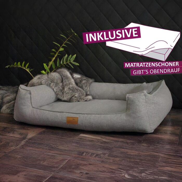 Ортопедичне собаче ліжко Tierlando® Goofy Couture з захистом для матраца, знімний чохол з меблевої тканини, для собак середніх та великих порід, розмір: 90x75 см, колір: графіт