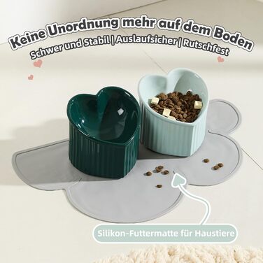 Набір мисок для котів Katzennapf Set: підняті миски, кераміка, проти ковзання, набір з 2 шт., зелений & темно-зелений