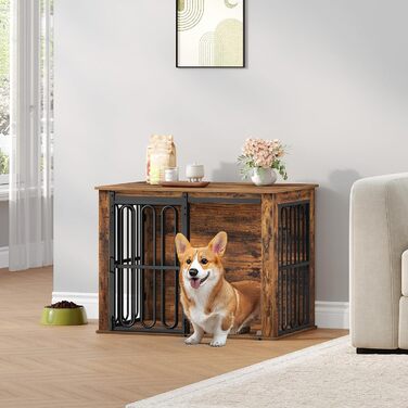 Дерев'яний вольєр для собак, 81 см, вольєр-стілець для дому, 2 двері, ковзні дверцята, для маленьких та середніх собак, міцний, 81 × 55 × 62,4 см, білий (коричневий)
