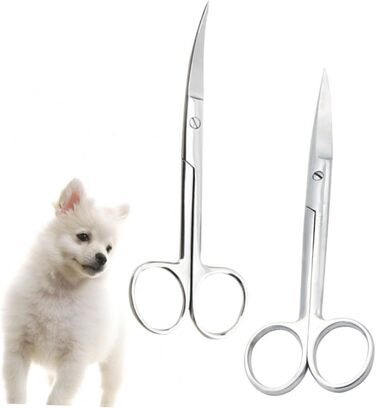Набір з 2 професійних ножиць для грумінгу домашніх тварин Ipetboom з нержавіючої сталі, круглий ножі, для дому та салону, прямі та зігнуті кінчики