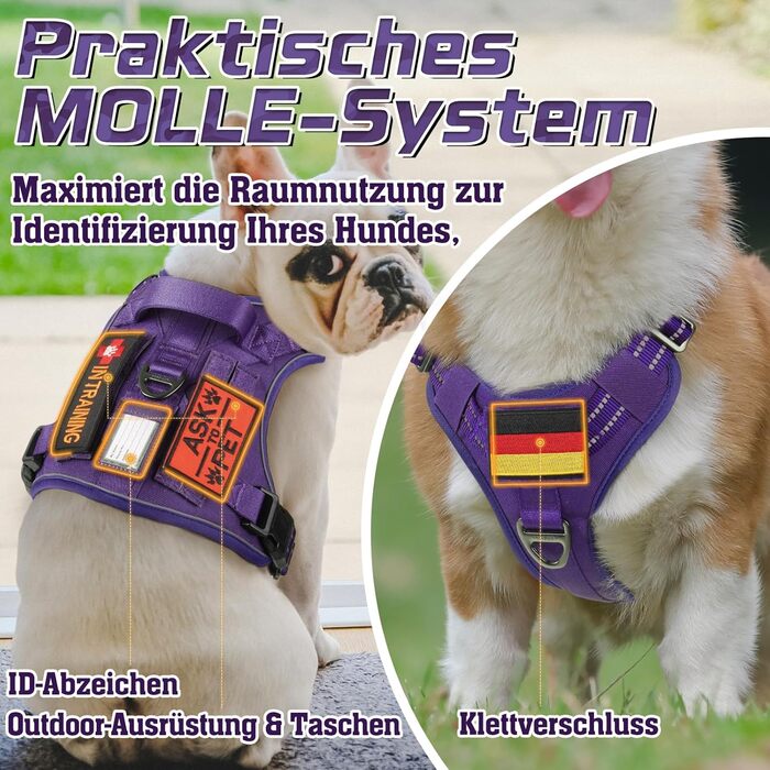 Нагрудник для собак Rabbitgoo середнього розміру, анти-тяга, регульований з ручкою, міцний, тактичний, з металевими пряжками для прогулянок (M, фіолетовий)